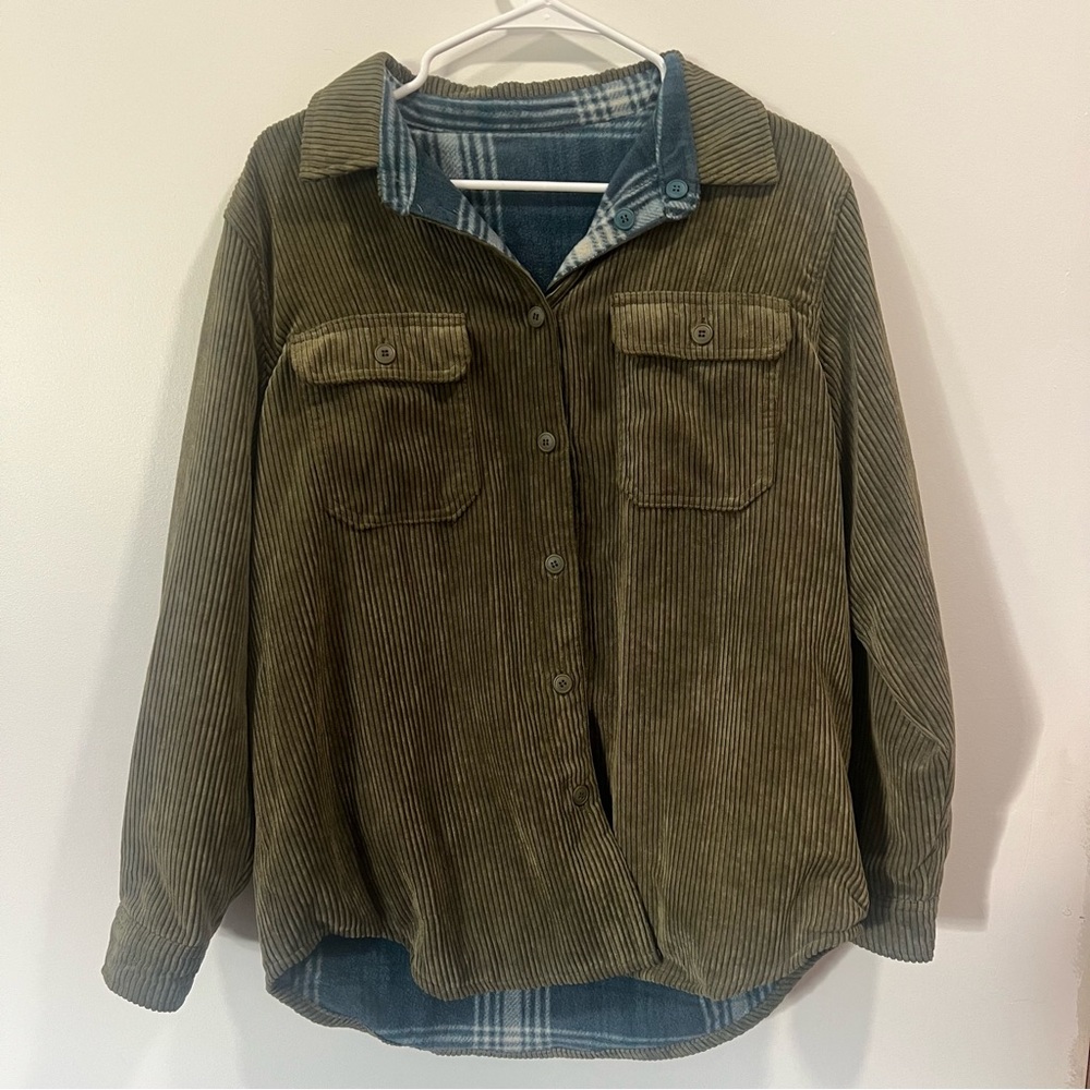 NWOT Love Tree Reversible Blue Corduroy & Fleece Shirt Jacket | Size M